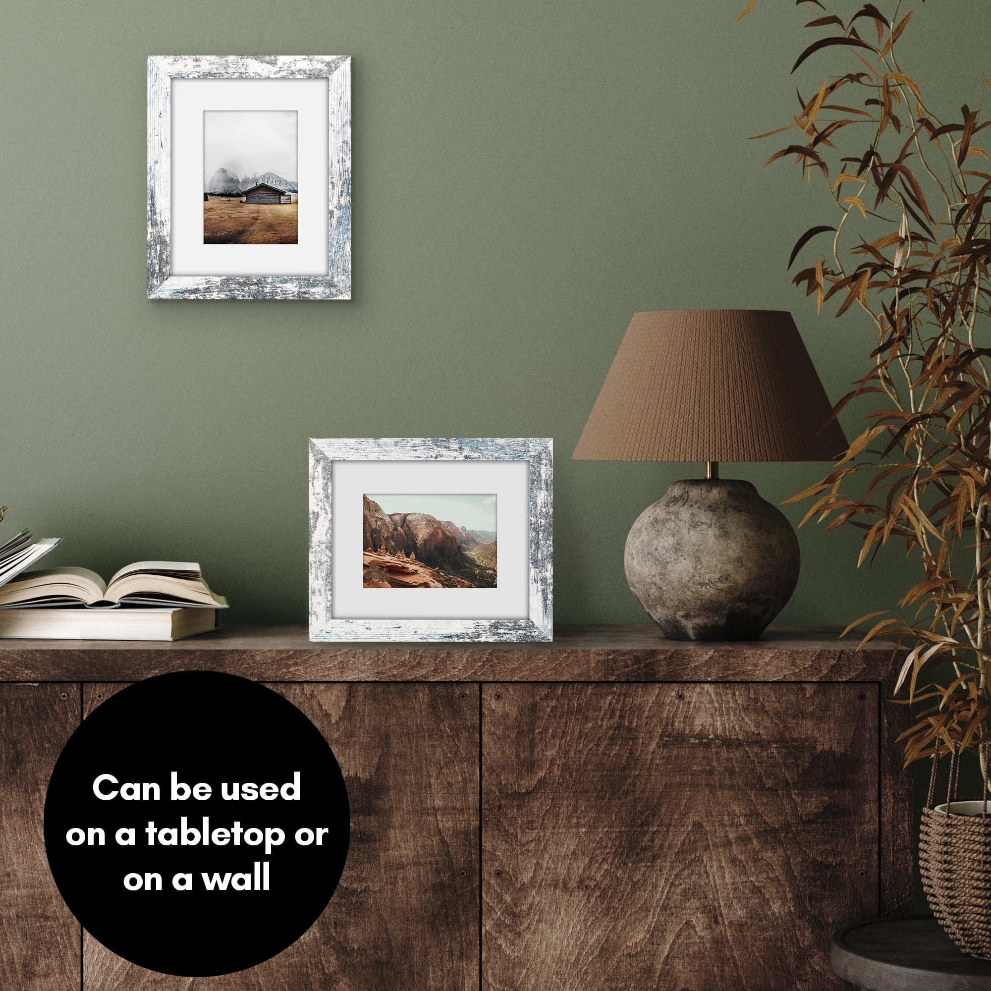 Americanflat 8x10 Picture Frame with Shatter-Resistant Glass Fits 5x7 Photos with Mat Hudson Distressed - White