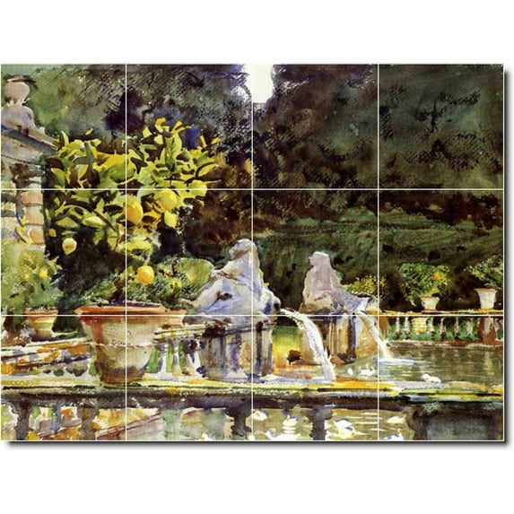 Ceramic Tile Mural-John Sargent Garden 16. 24" w x 18" h using (12) 6 x 6 ceramic tiles
