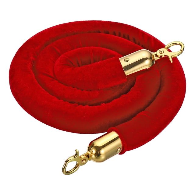 Unique Bargains 5 Feet Red Velvet Stanchion Rope, Crowd Control Barrier Rope with Snap Hook, Golden