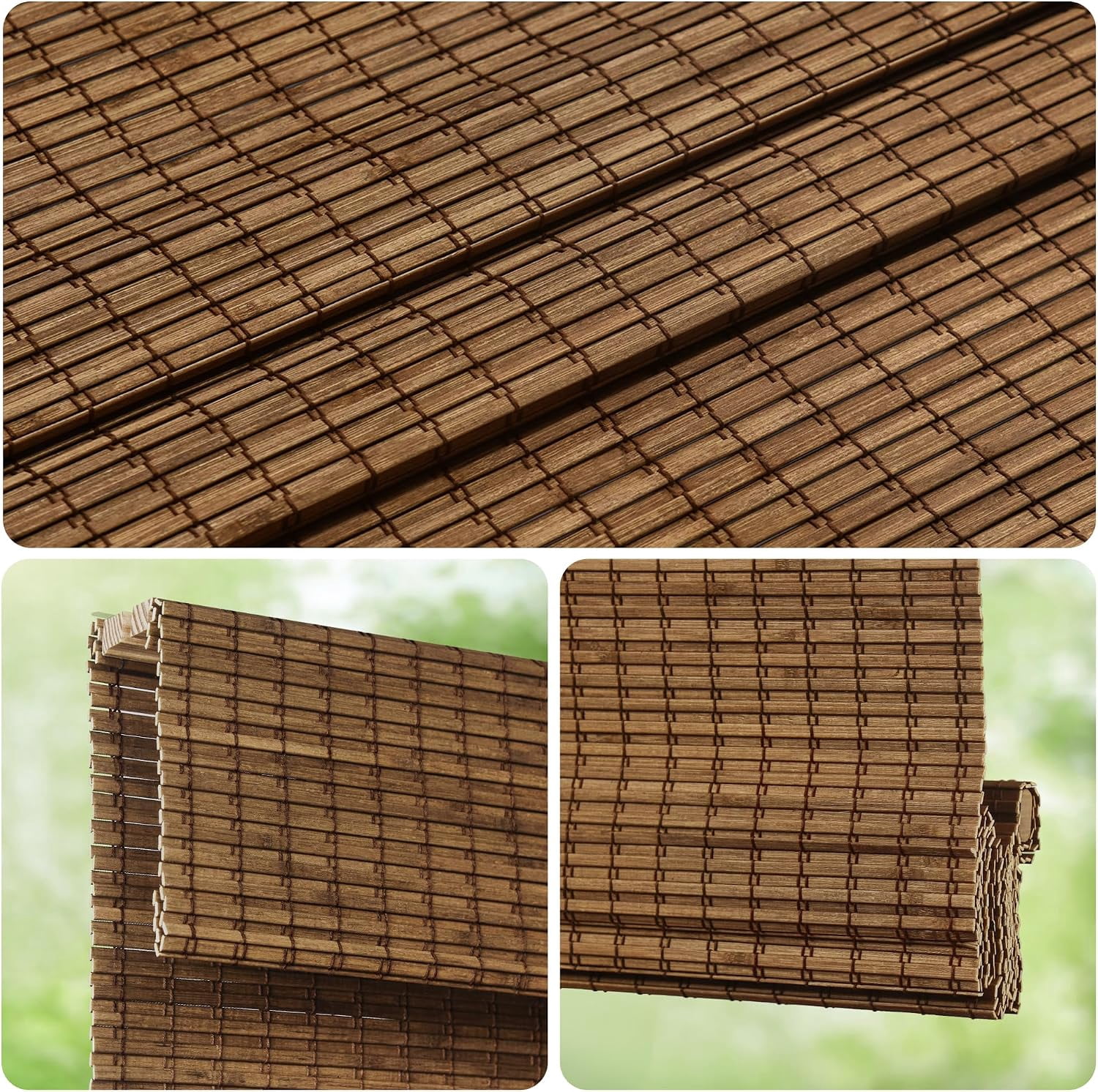 LazBlinds Cordless Bamboo Roman Shades, Privacy Blinds for Interior Windows, Room Darkening Roll Up Bamboo Blinds for Home & Patio, 33" W x 64" H, Highfield Teak