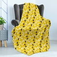 thumbnail image 4 of Leaves Soft Flannel Fleece Throw Blanket, Diagonal Leaves Pattern with Monochrome Tones on Yellow, Cozy Plush for Indoor and Outdoor Use, 50" x 60", Yellow Grey, by Ambesonne, 4 of 5