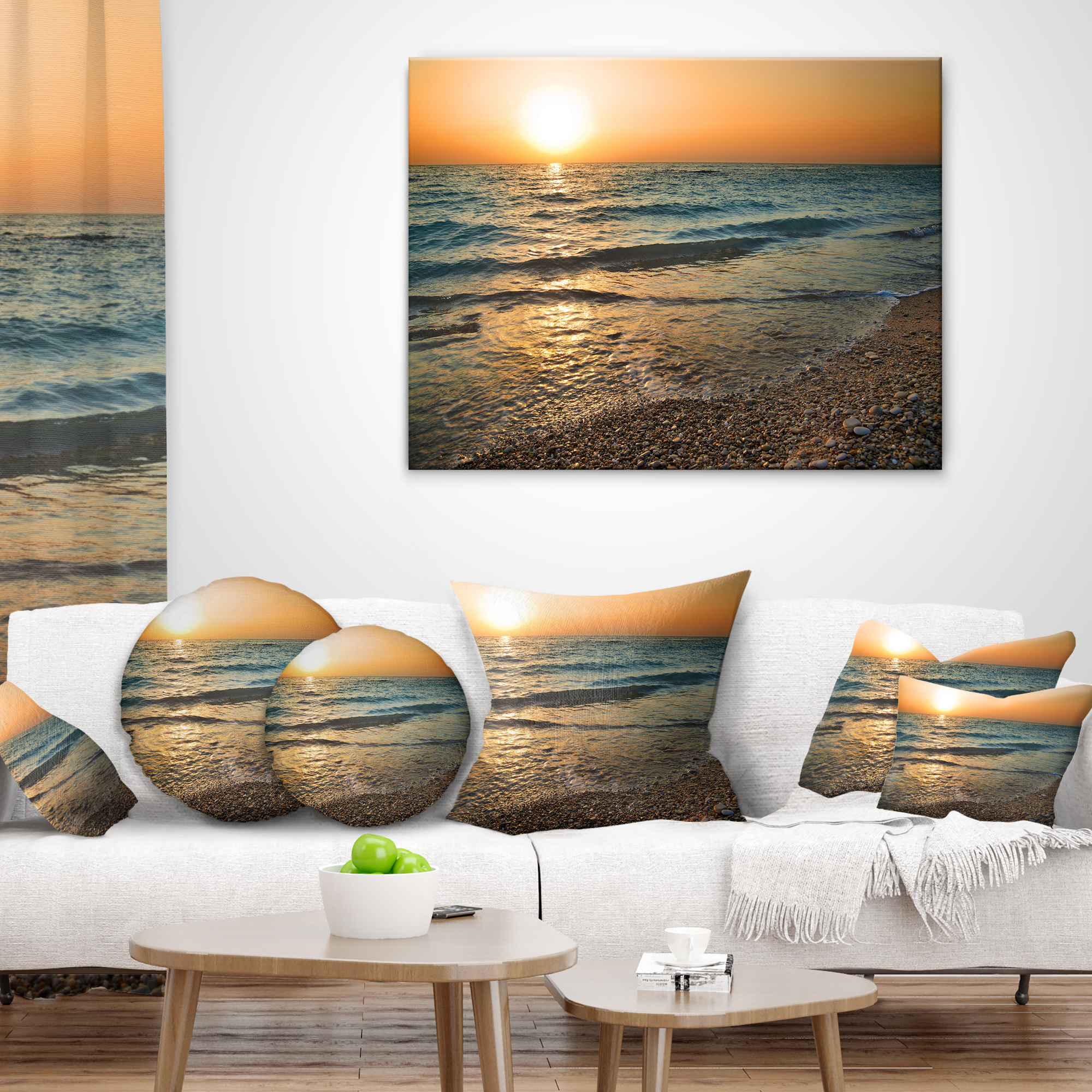 Designart Gloomy Atlantic Beach Portugal - Seascape Throw Pillow - 16x16
