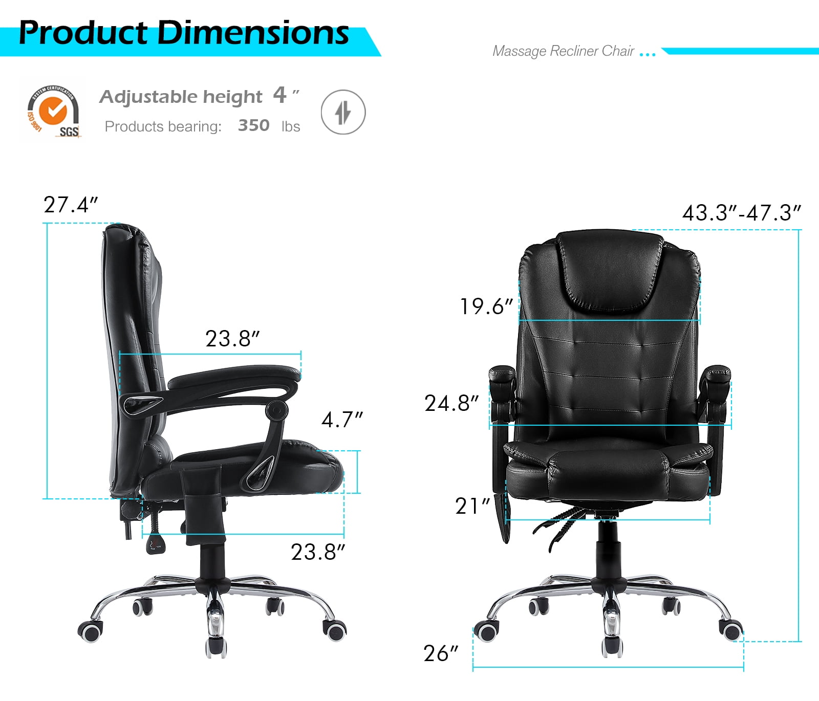 YODOLLA Ergonomic Reclining Office Chair Adjustable Height Computer Chair Big and Tall Executive Faux Leather Swivel Fabric Chair for Office, Home,Black