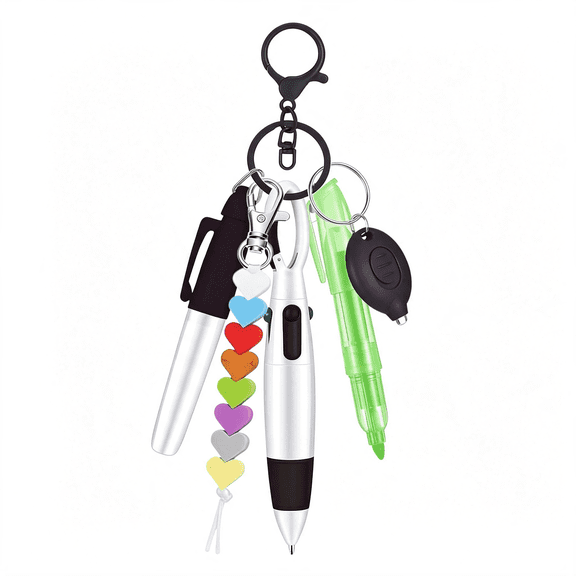CCOCC Mini Nurse Badge Accessories Set with Reel and Pen,6 Pcs (Black)|6-In-1 Nurse Badge Accessories Kit: Badge Reel Clip,Retractable Ball Pen,Highlighter,Marker,Led Keychain & Keychain Clip