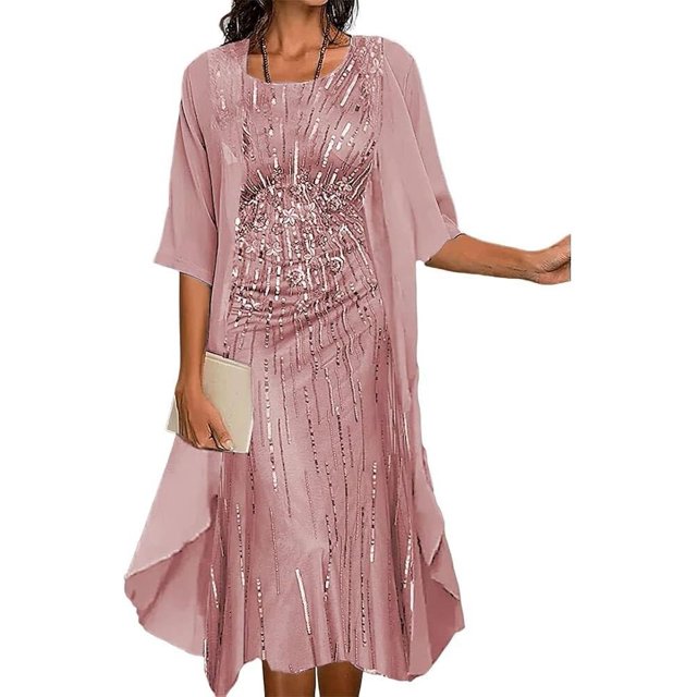 Ensemble Deux Pièces Robe Maxi pour Femmes Cardigan en Chiffon Fluide Invité de Mariage Imprimé Floral Robes Midi avec Veste en Dentelle