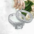 thumbnail image 6 of 1.08ctw Princess Cut CZ Halo Vintage Bridal Wedding Ring Set in Rhodium Plating, 6 of 8