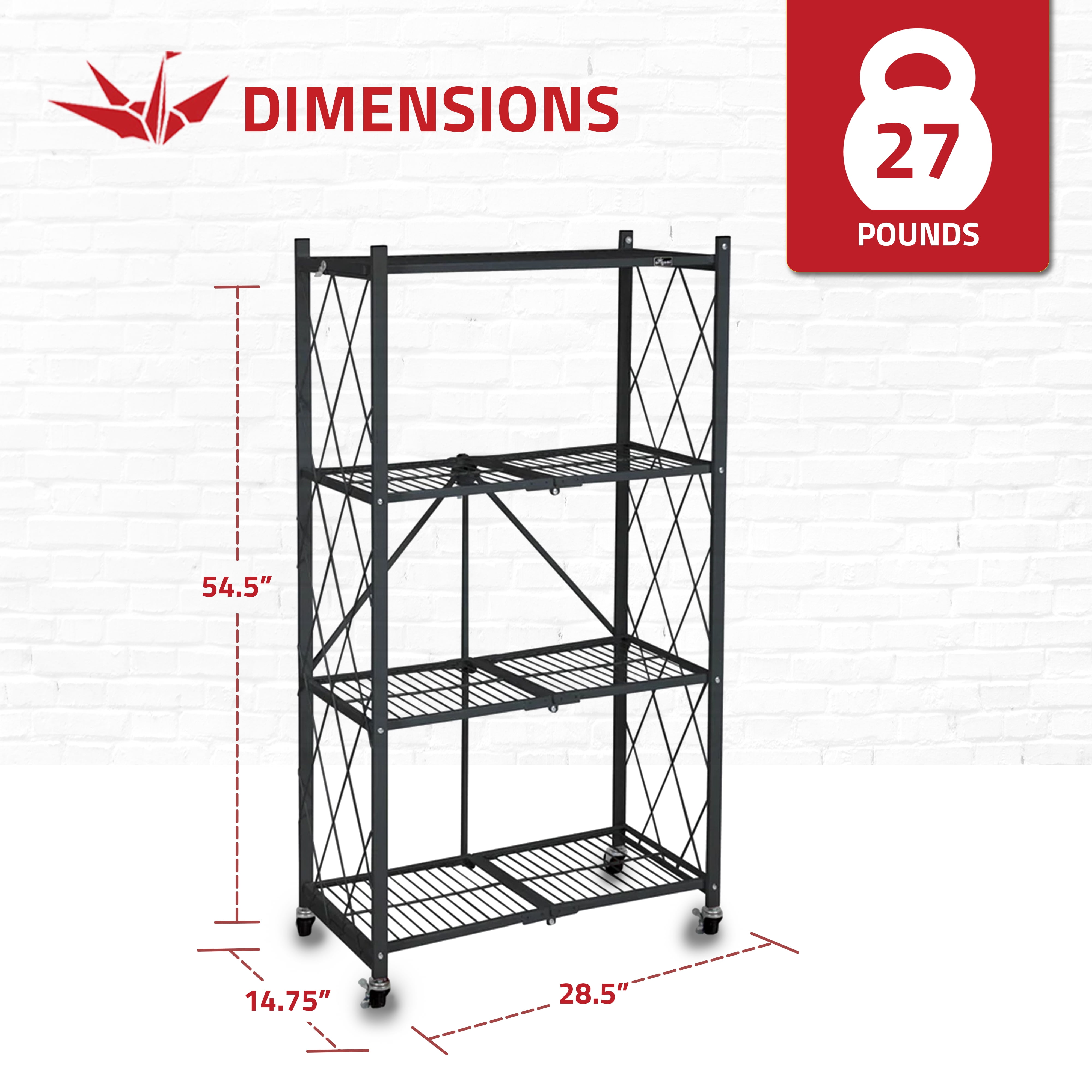 Origami 4 Tier Folding Shelf Garage Shelves Heavy Duty with Wheels