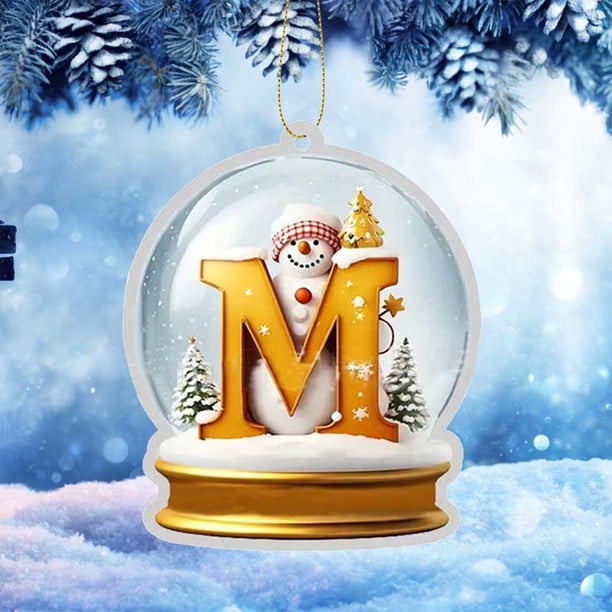 Adorno para Coche de Acrílico con 26 Letras de Cristal Amarillo, Colgante para Árbol de Navidad, Decoración Del Hogar