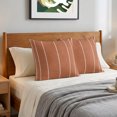 thumbnail image 4 of 18x18 Pillow Covers Set of 2, Burnt Orange Striped Throw Pillow Covers Decorative Couch Cushion Case, Farmhouse Linen Texture Line Stripes Microfiber Square Pillowcases for Bedroom Car Living Room, 4 of 9