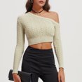 thumbnail image 6 of Lenpel Women's Sweaters Long Sleeve off Shoulder Cropped Pullover Knitted Tops 2024 Fall Trendy Sweater, 6 of 7