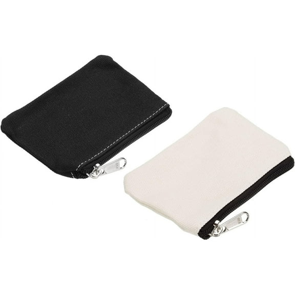 3" x 5" Coin Purse Pouch, 2 Pack Change Purses Small Organizer Bags with Zipper Canvas for Home, Black White