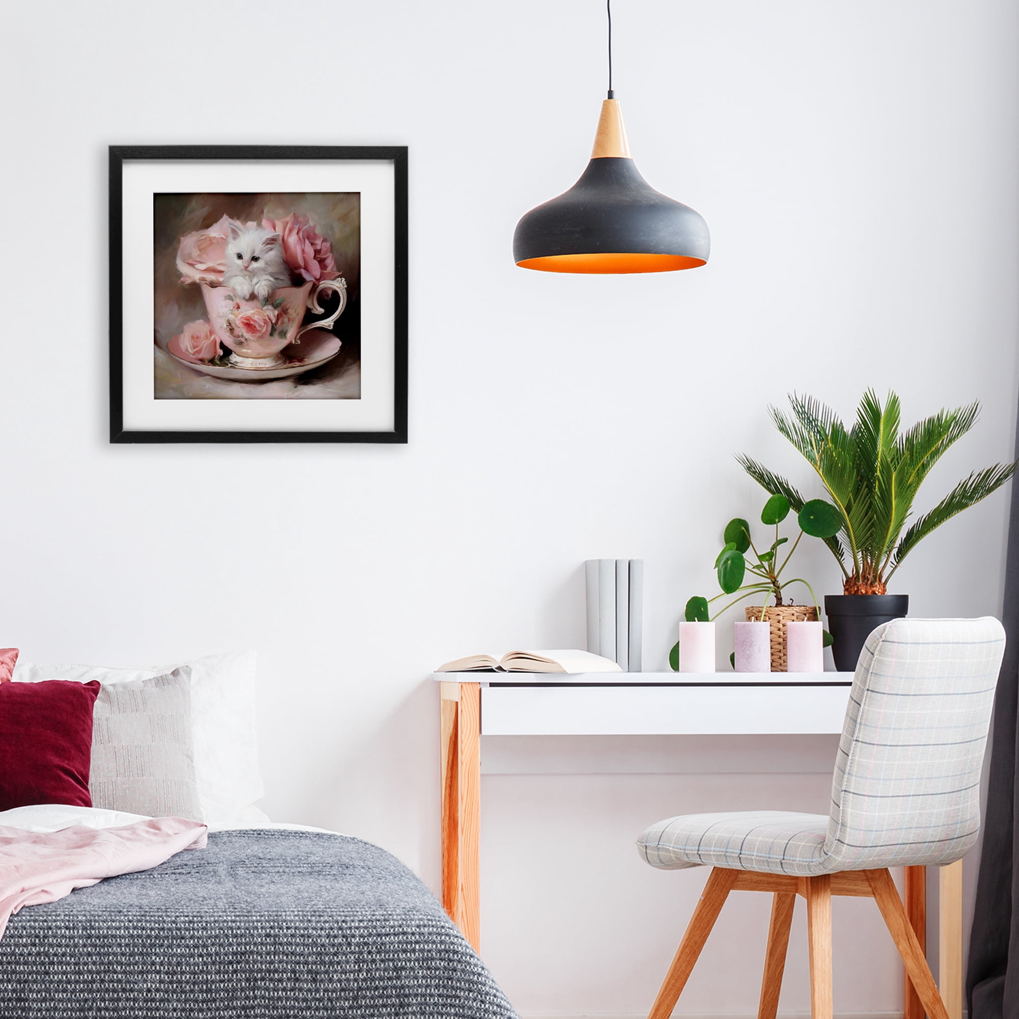 Stupell Industries Little Teacup Kitten Black Framed Print Under Glass, design by Tina LeCour