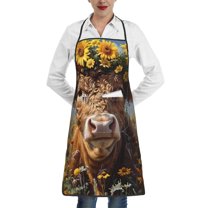 Rocae Cute Cow Sunflower Crown A for Kitchen Aprons for Women Adjustable Cooking Kitchen Chef Apron for Men with Pockets