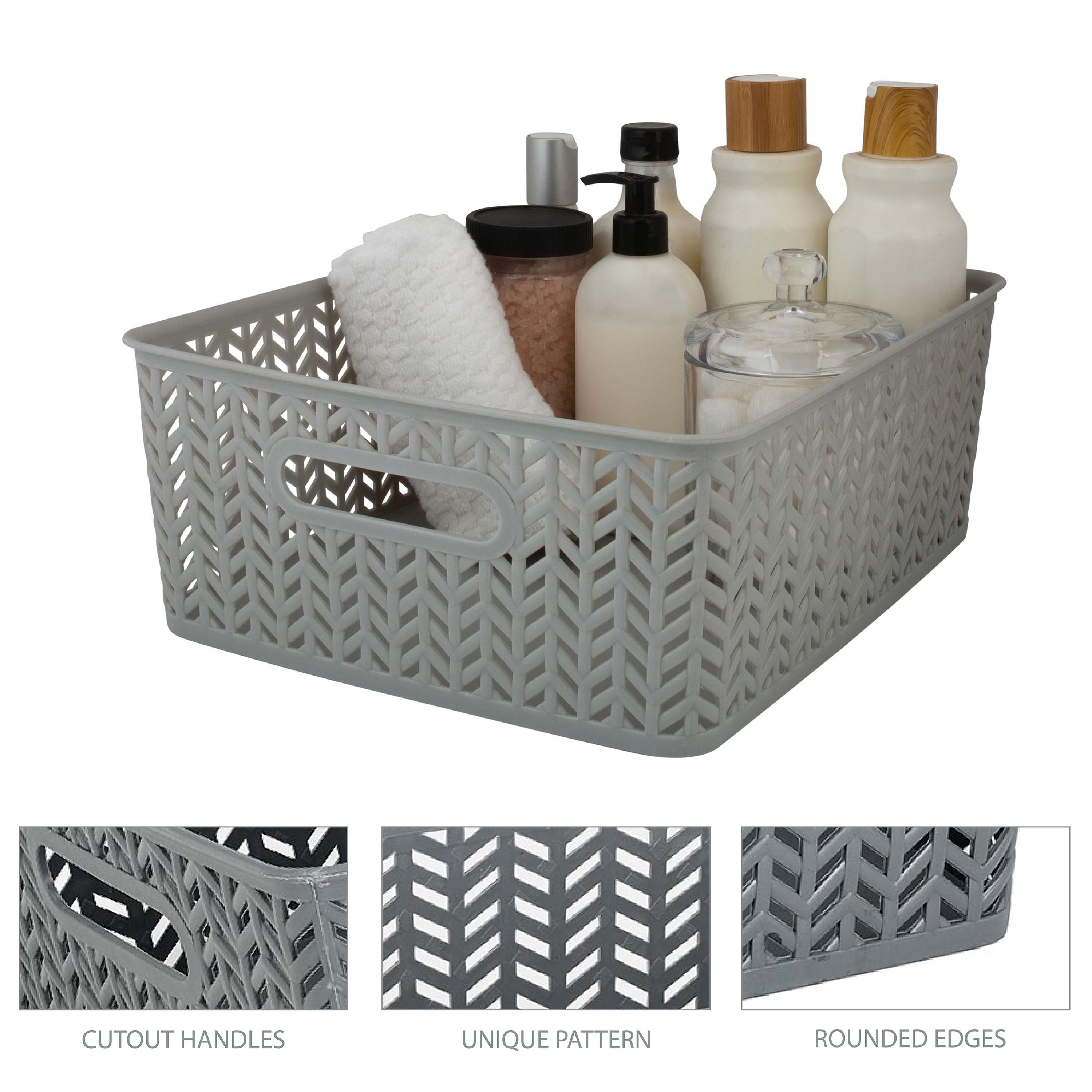 Simplify 2 Pack Medium Herringbone Plastic Storage Basket in Grey