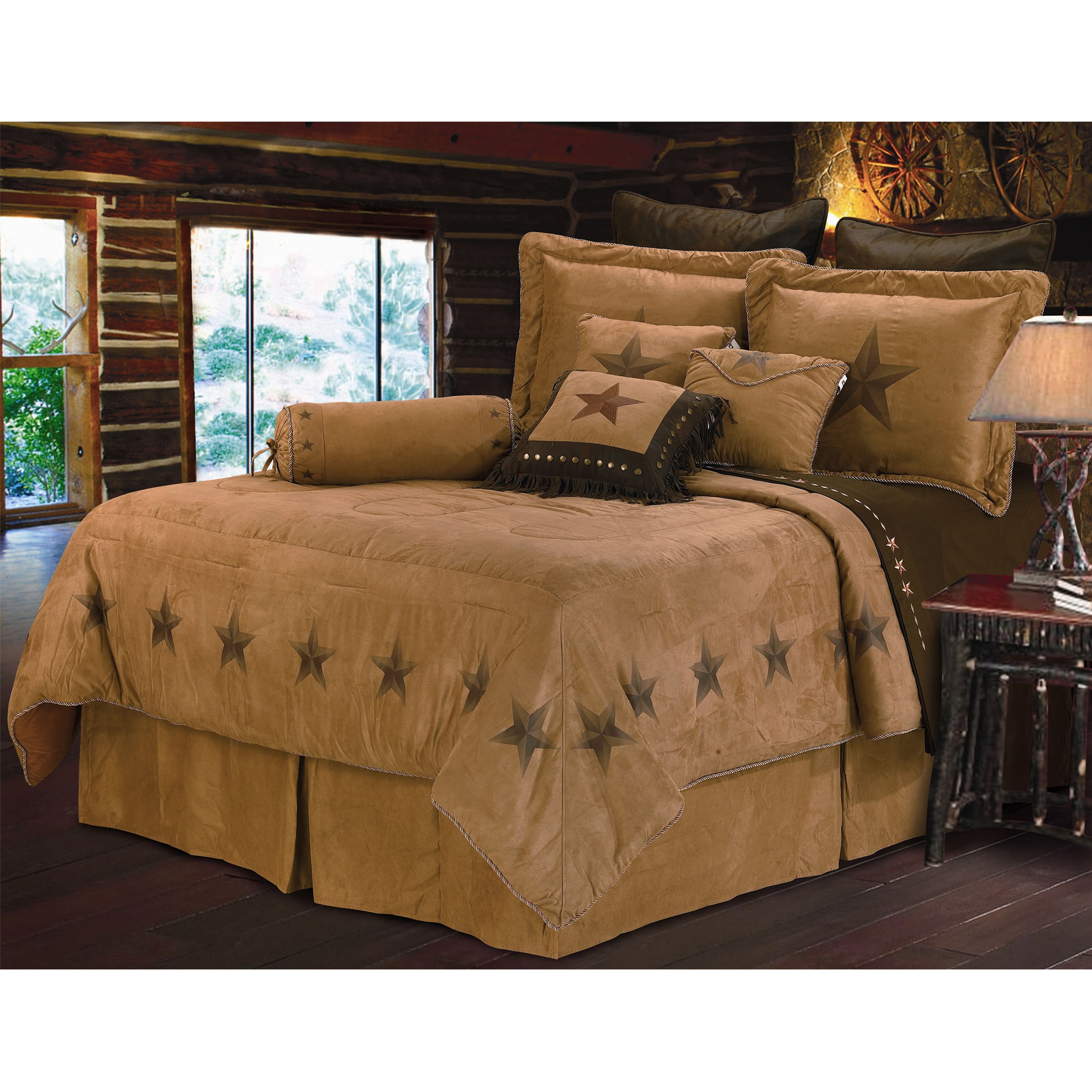 HiEnd Accents Luxury Star Brown Faux Suede 7piece Comforter Set