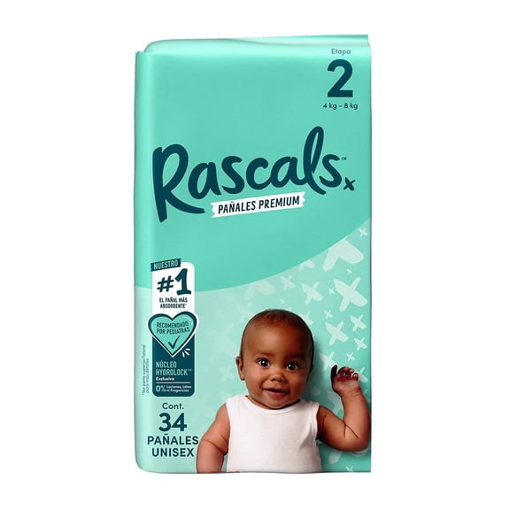 Pañales Rascal + Friends premium etapa 2 unisex 34 pzas