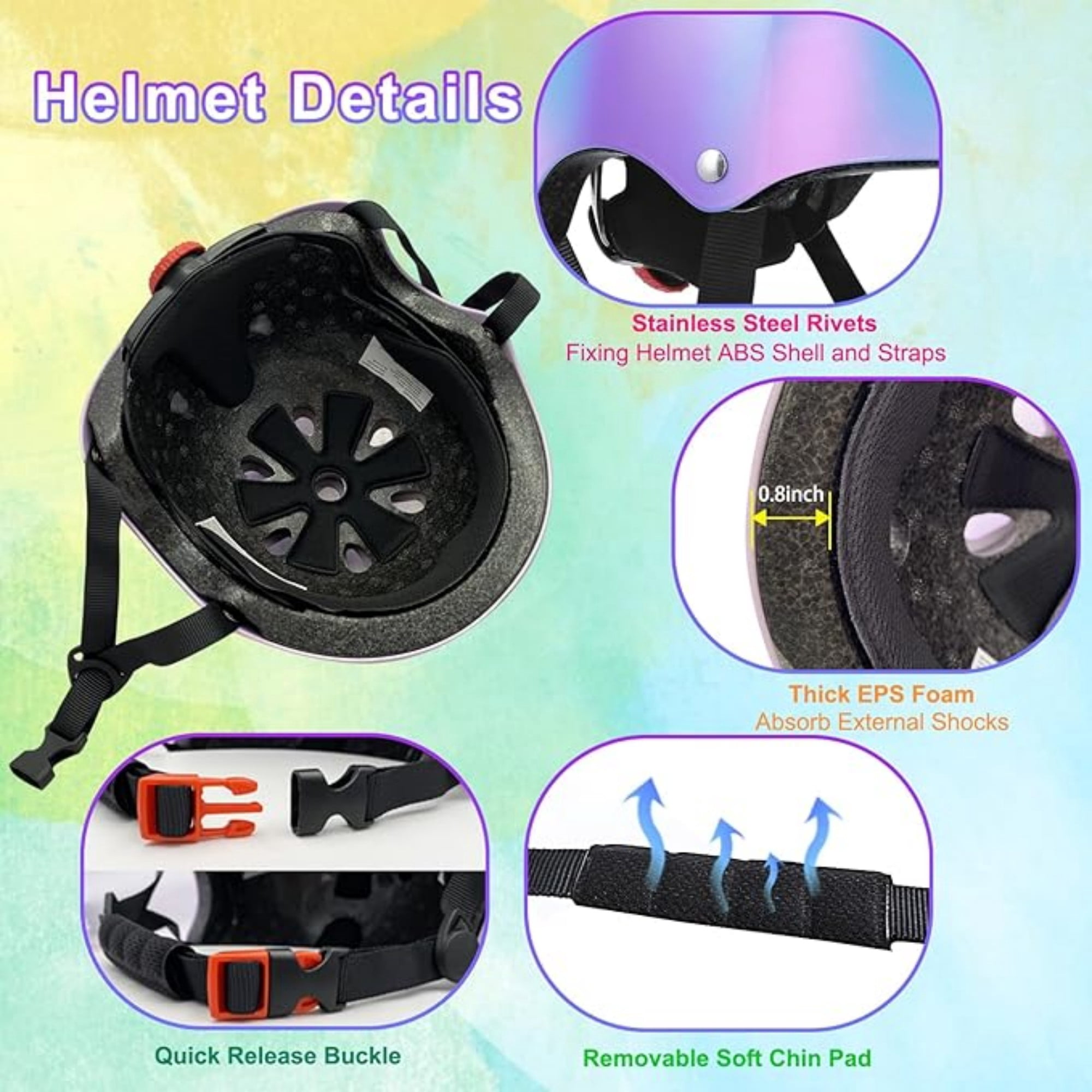 YouLoveIt Children Bike Helmet Children Sport Protective Gear Set with Knee Pads Elbow Pads Wrist Guards Youth Skateboard Helmet For Boys Girls Toddler Helmet