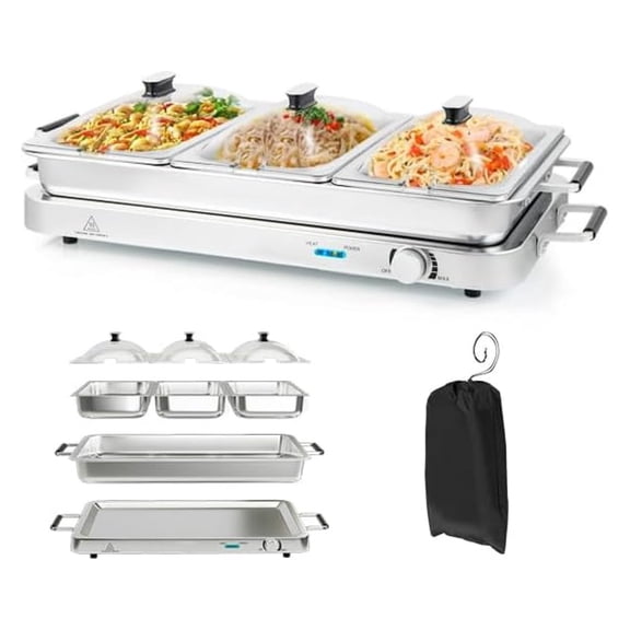 Dual Electric Chafing Dish Set - 8QT, 450W, Buffet Server with Lids & Temp Control
