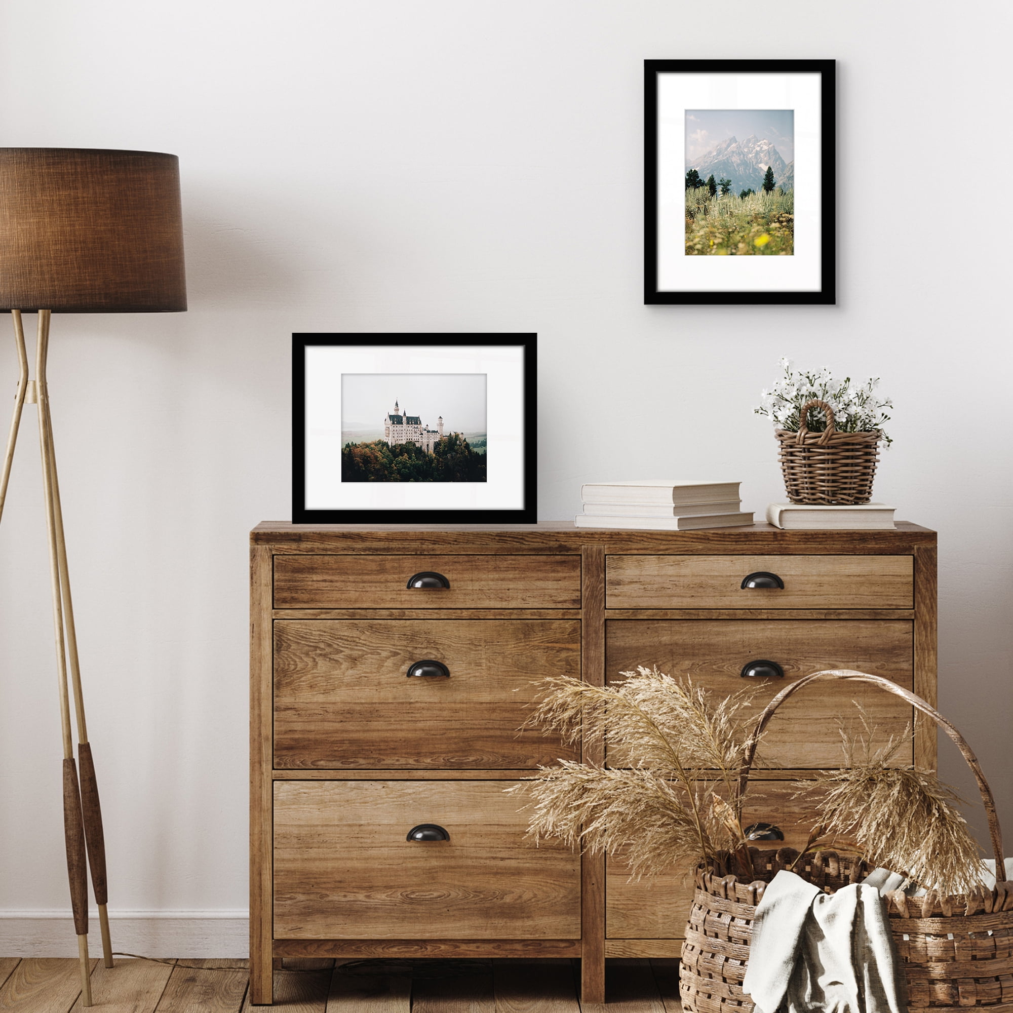 Americanflat 9x12 Picture Frame with Shatter-Resistant Glass with 6x8 Mat Display Photo Signature - Black