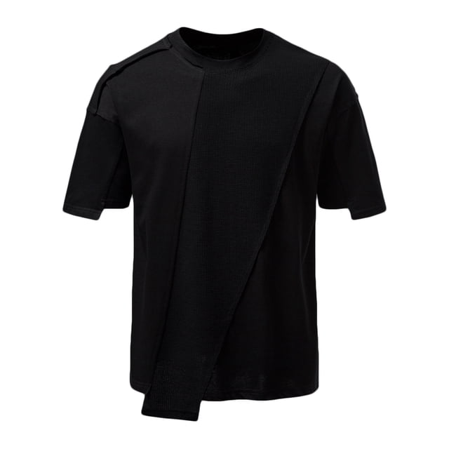 Camisa Elvqul para Caballero Negro Algodón Casual Liso Manga Corta Cuello Redondo