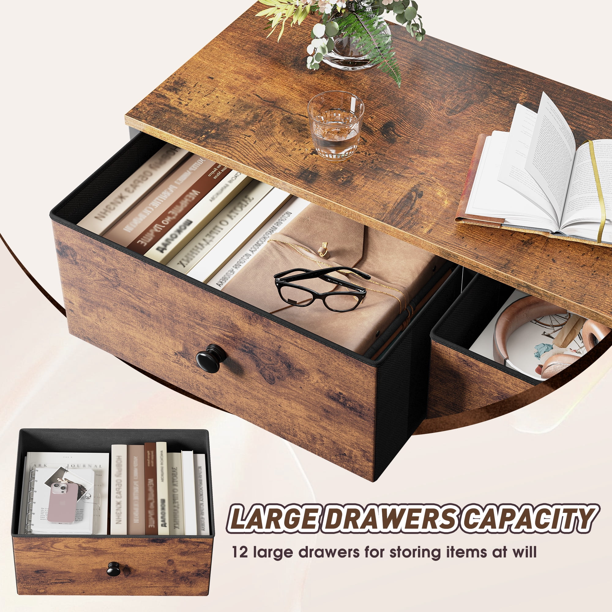52.2" H Dresser for Bedroom with Fabric Drawers Tall Dresser with Wooden Top for Living Room,Vintage Brown