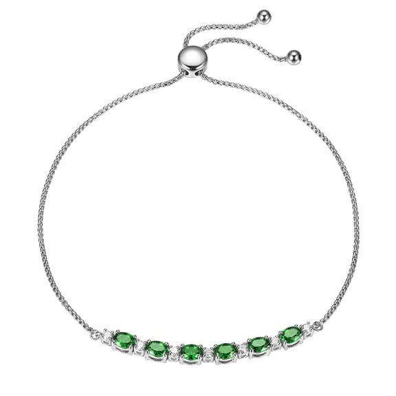 Forever Facets Lab Grown Diamond and Created Emerald Sterling Silver Bolo Bracelet, Adult Female
