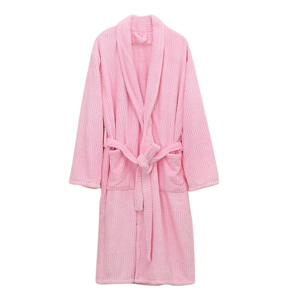 Htigea Belted Bathrobe for Women Fleece Long Sleeve Shawl Collar Robe Soft Comfy Home Loungewear Winter Warm Nightgown Pink,Free Size