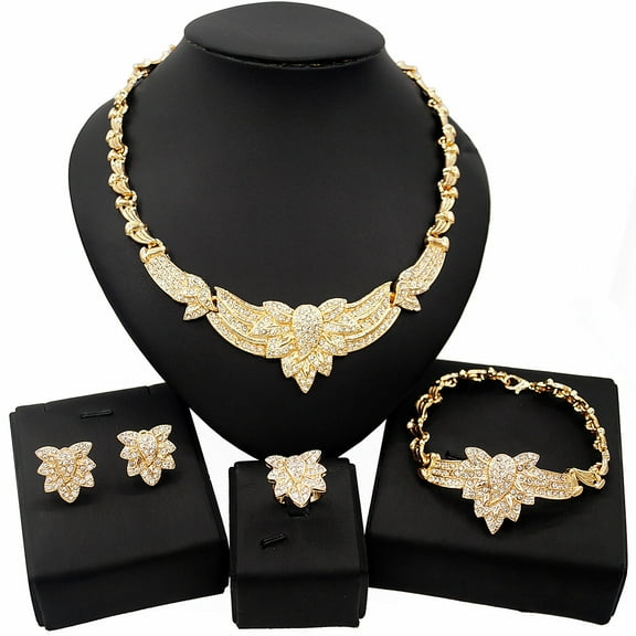 Women Hugs & Kisses Xo Complete Necklace Ring Bracelet & Earrings set 18k Layered Real Gold Plated #82