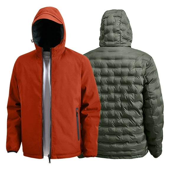 Daznico Winter Coats for Men,Reversible Hooded Jacket Winter Warm Lined Coat Outdoor Casual Thickened Quilted Stand Collar Windproof Lightweight Fit,Size:XXL