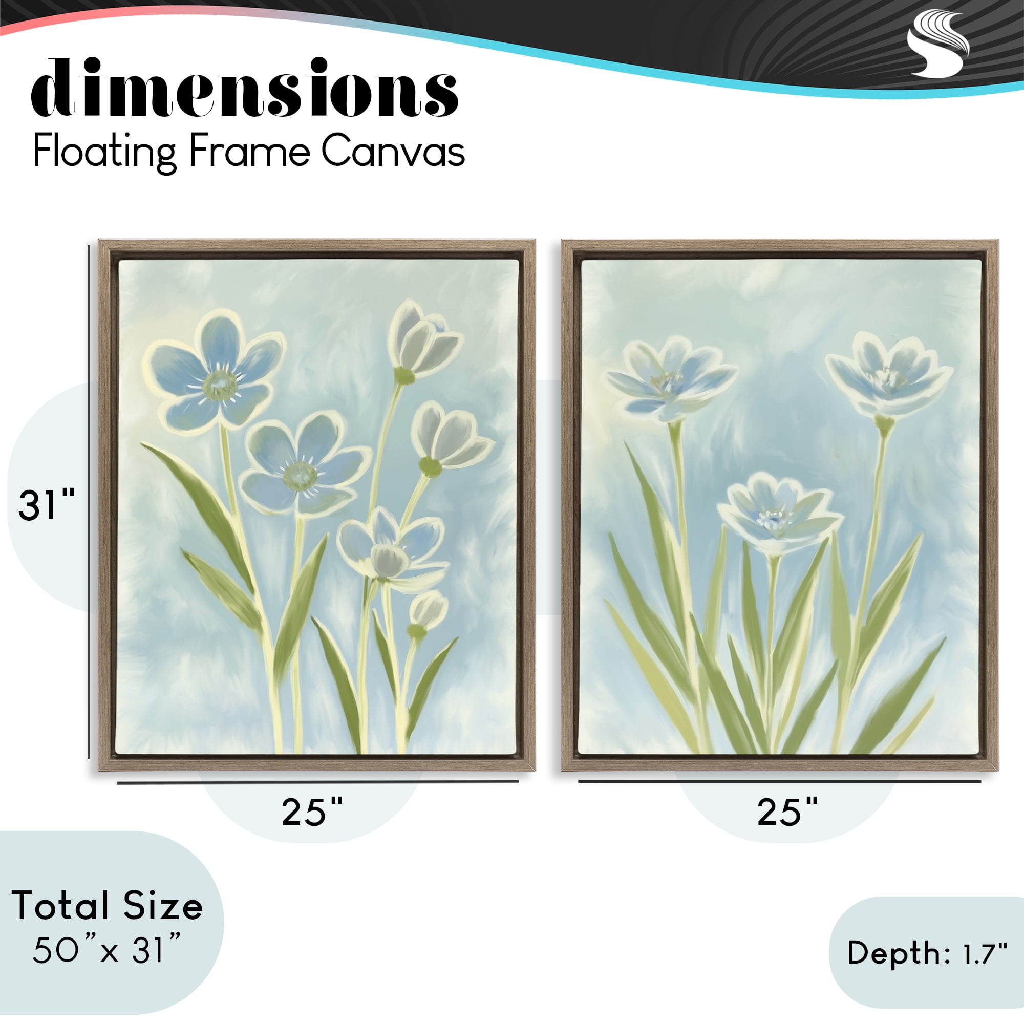 Stupell Industries Contoured Blue Petals 2 Piece Brown Framed Floater Canvas Set, design by Kim Allen