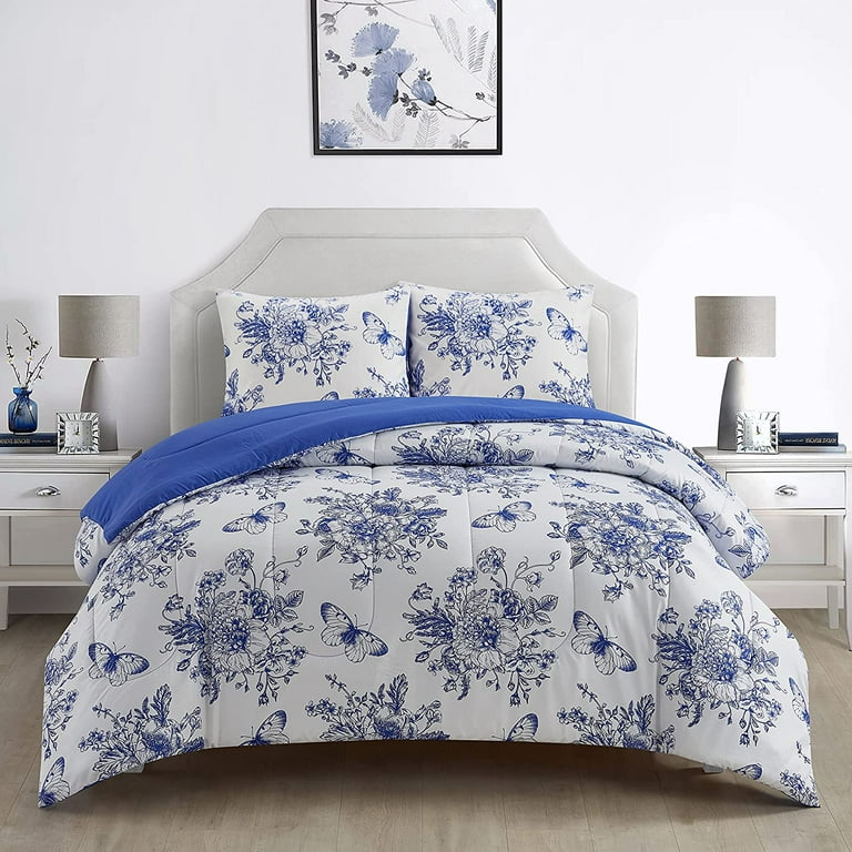 Heritage Club Beau Jardin Comforter Set Full/Queen Blue Polyester