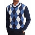 thumbnail image 2 of COOFANDY Men's V Neck Dress Sweater Slim Fit Business Casual Dressy Sweater Shirts Long Sleeve Soft Basic Pullover Sweater Red Black Grey Diamond Pattern, 2 of 5