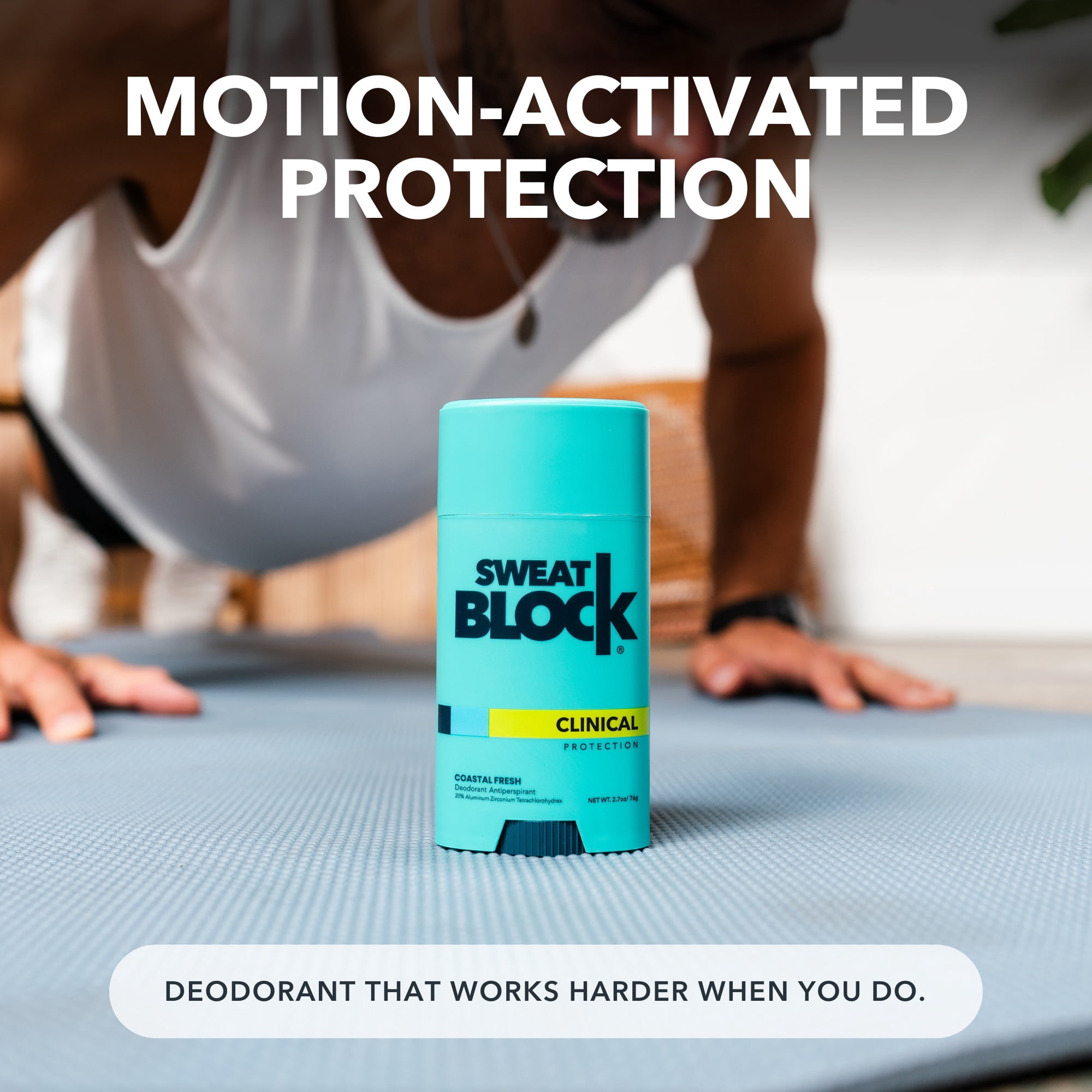 SweatBlock CLINICAL Deodorant Antiperspirant for Women & Men - 48-Hour High Degree Sweat & Odor Protection, Coastal Fresh Scent (2 Pack)