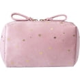 thumbnail image 1 of Gold Stars Velvet Makeup Bag Soft Pink Zipper Cosmetic Bag, 1 of 5