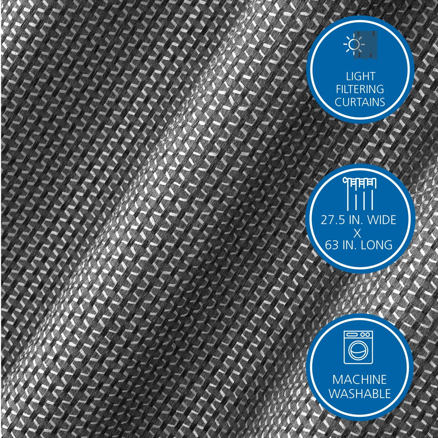 Mainstays 4 Piece Wave Jacquard Curtain Panel Set, Black, 27.5" W x 63" L