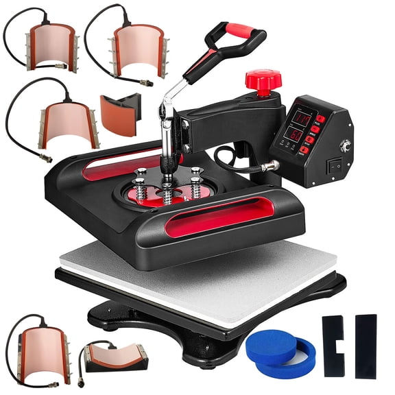 Multifunctional Heat Press Machine 8 in 1, 15" x 15" Dual-Tube Heating Press Sublimation Machine 360° Rotation Swing Away T-Shirt Printing Machine for DIY T-Shirts Cap Mugs