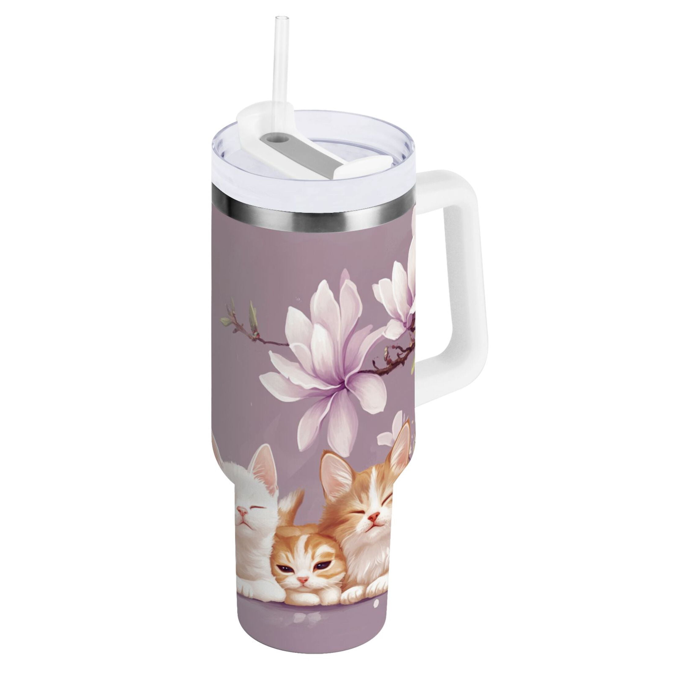 YAZAOO Tumbler 40oz Insulated Stainless Creative Kittens and Puppies with Flowers Pattern Steel Water Bottles
