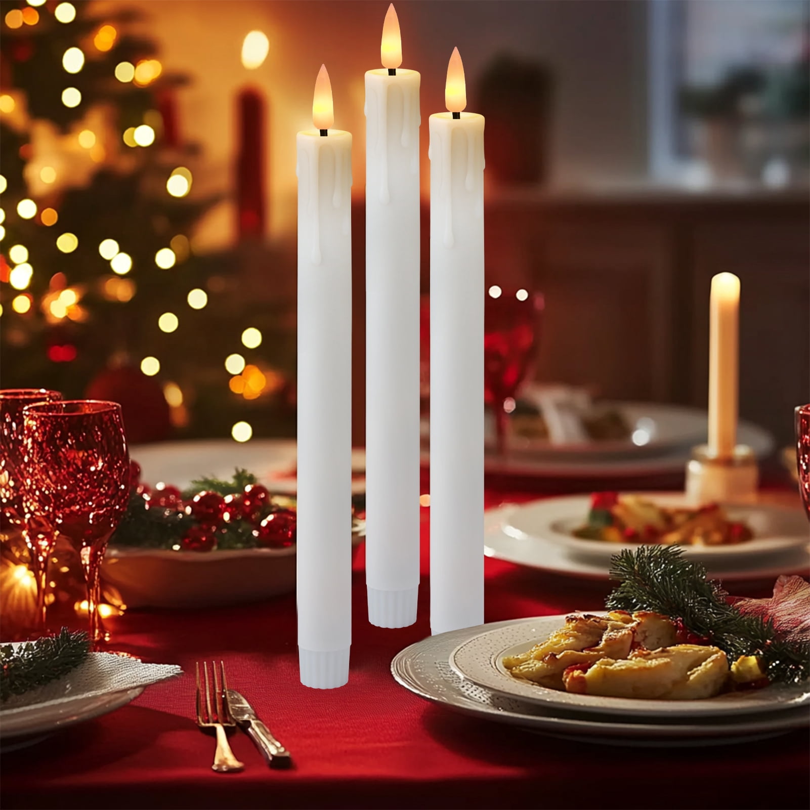 Debonair Flameless Taper Candles Flickering with Remote Timer, Rechargeable Led Warm 3D Wick Dripping-Wax Light Window White Fake Candlesticks Real Wax Pack of 6, Christmas Home Wedding Decor