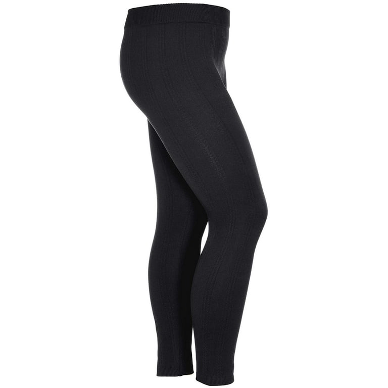 Womens Plus Size Fall-Winter Fleece Lined Ribbed Textured Leggings