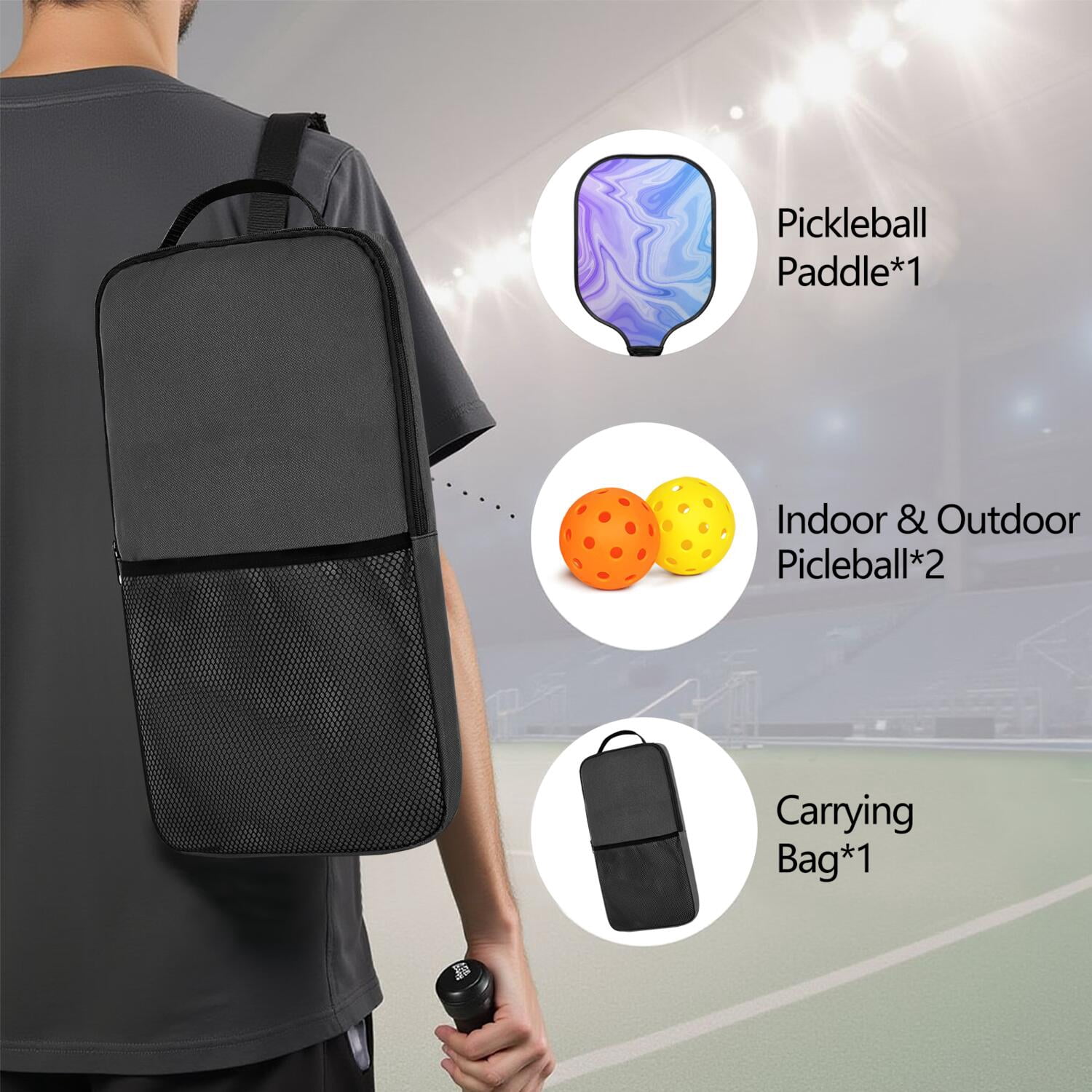 Pickleball Paddles Set Of 1, Fiberglass Surface, Liquid & Marble Print, 1 Paddles, 2 Balls & Bag