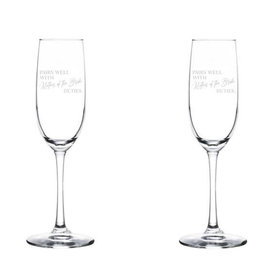 Set of 2 Glass Champagne Flutes Sparkling Wine Glasses Gift Pairs Well With Mother Of The Bride Duties Mother Of The Bride (8 oz Stemmed)