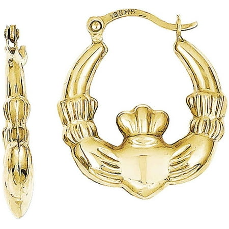 10kt Gold Claddagh Lightweight Hoop Earrings