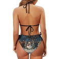 thumbnail image 5 of chaqlin Christmas Snowman Print Halter Neck Bikini Set Sexy Two-Piece Triangle Swimsuit with Tie Side Quick Dry for Beach & Pool Vacation, 5 of 8