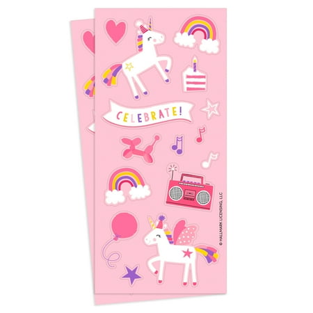 Hallmark Bubble Gum-Scented Stickers (Pink Unicorns and Rainbows), 2 Sheets
