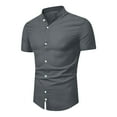 thumbnail image 6 of Mens Shirts Summer Clearance Fashion Casual Solid Stand Collar Button Short Sleeve Blouse Tops Shirt, 6 of 7