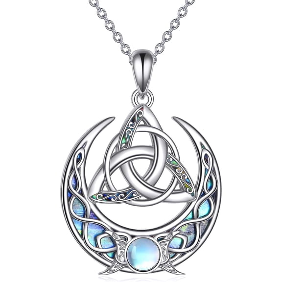YAFEINI Wiccan Necklaces for Women 925 Sterling Silver Celtic Knot Moonstone Pendant Necklace Amulet Hecate Jewelry Gifts for Women Men