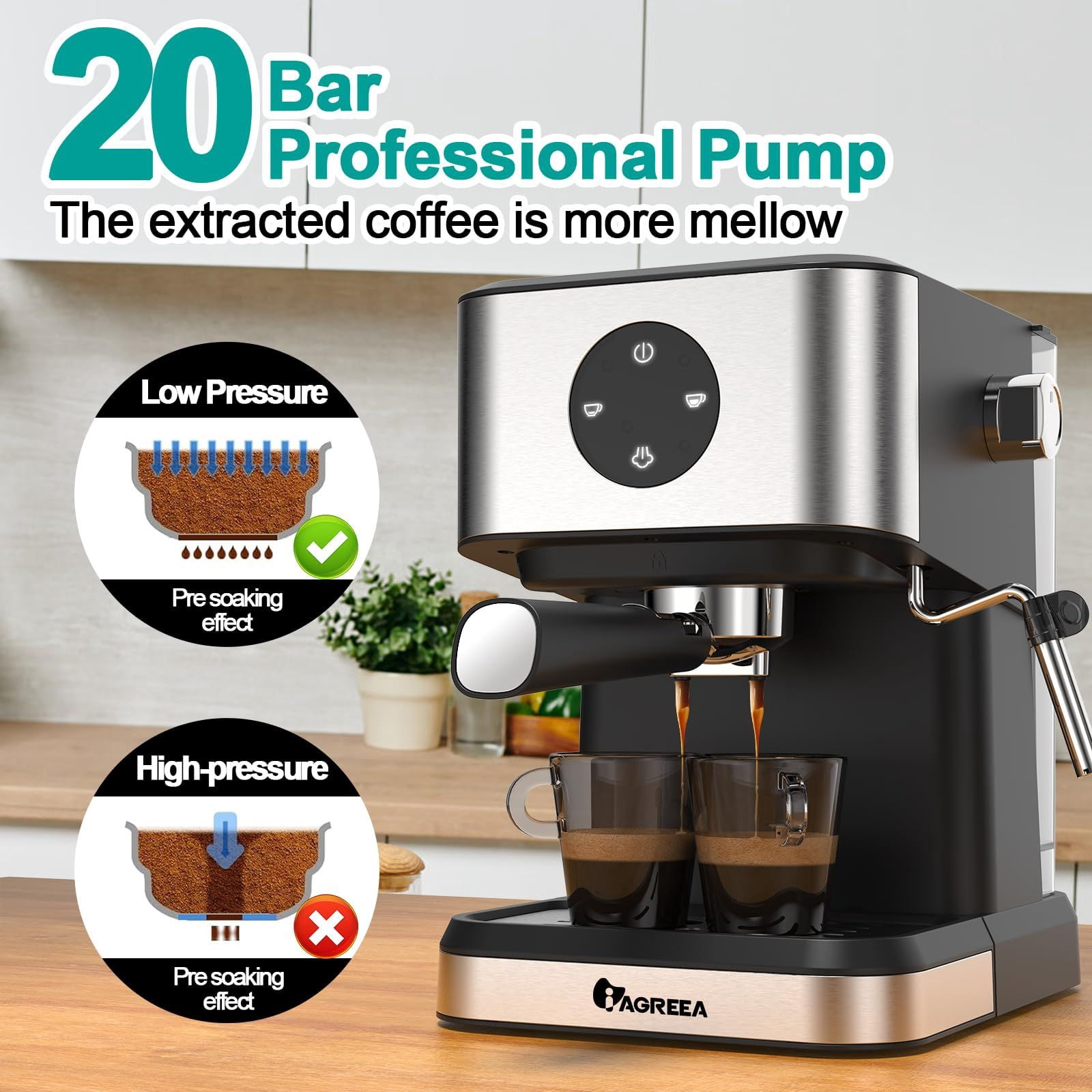 Unbranded Espresso Machine, 20 Bar High Pressure, 50 OZ Detachable, For Barista And Home Lattes And Cappuccinos