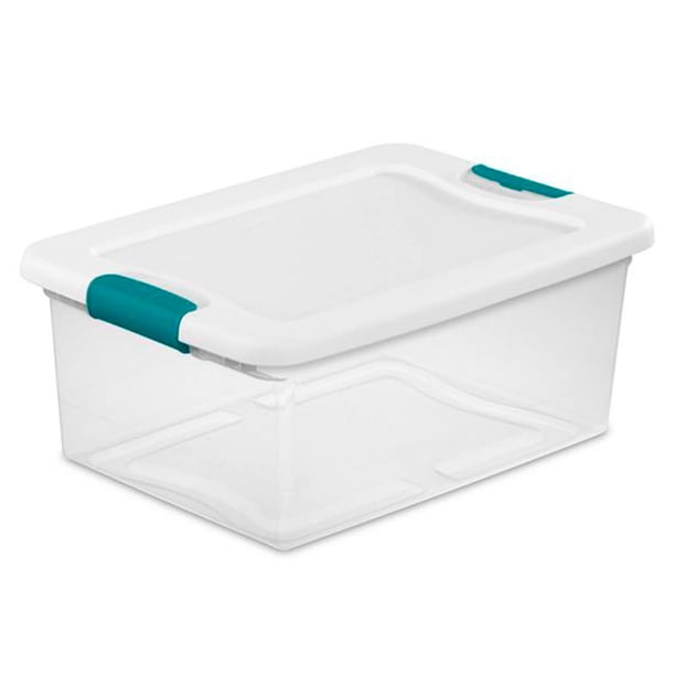 Caja de almacenamiento Sterilite 14948012 de 15 cuartos de galón, plástico blanco/transparente