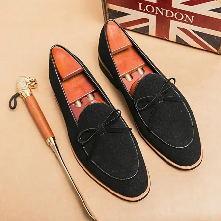 

Men‘s Fashion Suede Loafers With Bow Tie Decor Black