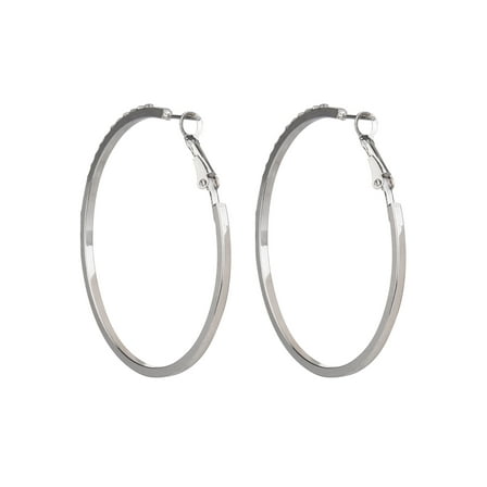 Time and Tru Adult Women's Silver Tone Crystal Metal Hoop Earring
